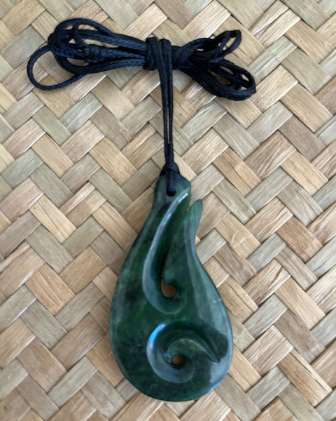 Fantail House, Greenstone, Carving, Pendant, NZ Made, One Off, Hand made, Made in New Zealand, Pounamu, Aotearoa, Fish hook, Hei matu