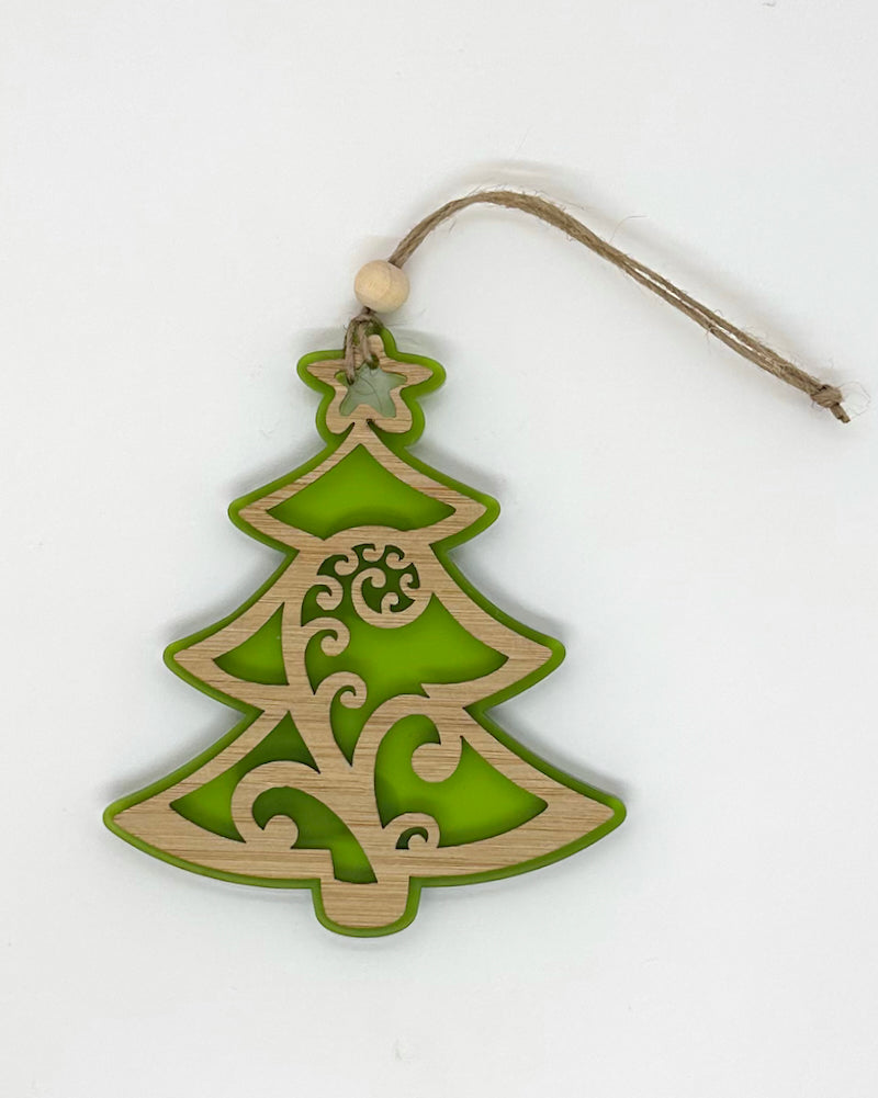 Satin Acrylic & Bamboo Ornament - Koru Christmas Tree Green – The ...