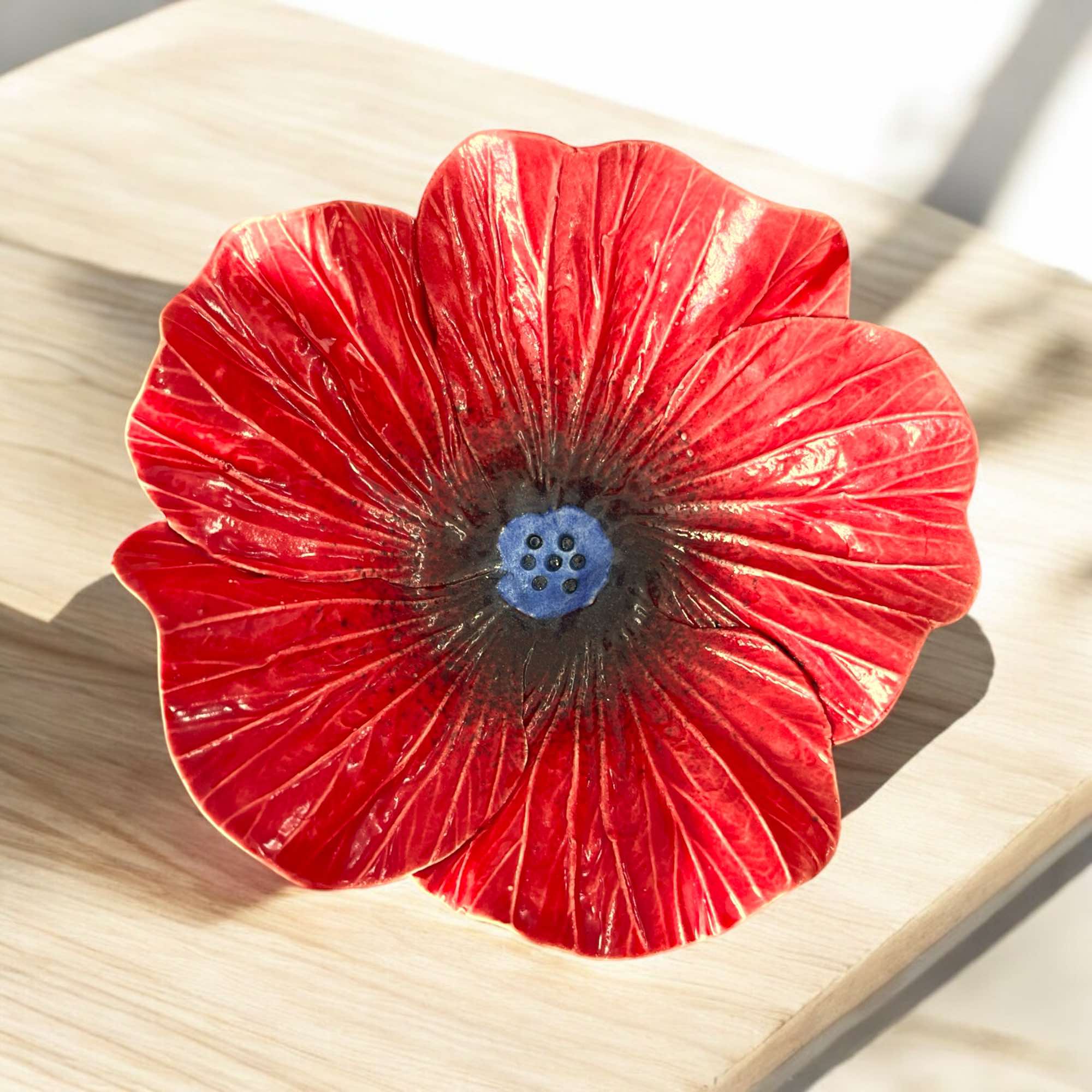 The Fantail House, Muddy Fingers, Ceramic, Red, Bowl, Made in NZ, Hibiscus flower