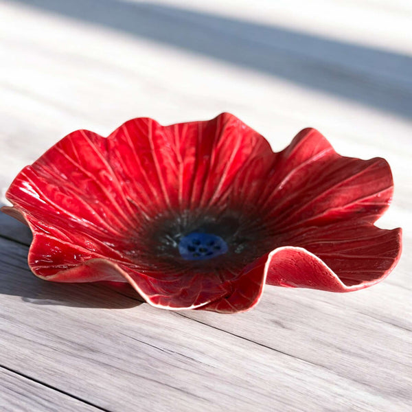 The Fantail House, Muddy Fingers, Ceramic, Red, Bowl, Made in NZ, Hibiscus flower