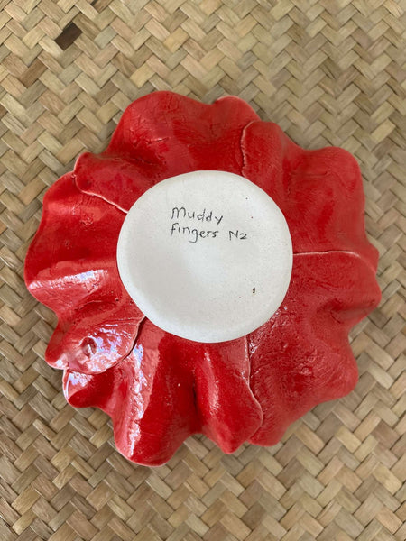 The Fantail House, Muddy Fingers, Ceramic, Red, Bowl, Made in NZ