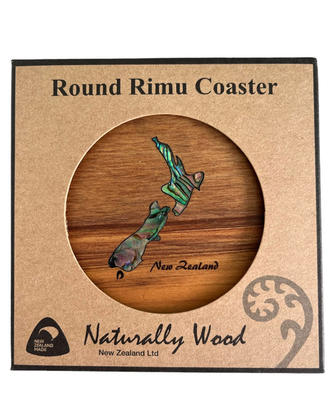 Naturally Wood, Made in NZ, NZ made, The Fantail House, NZ Paua, Paua, Map of New Zealand, Rimu, Coaster, native timber, wood, 