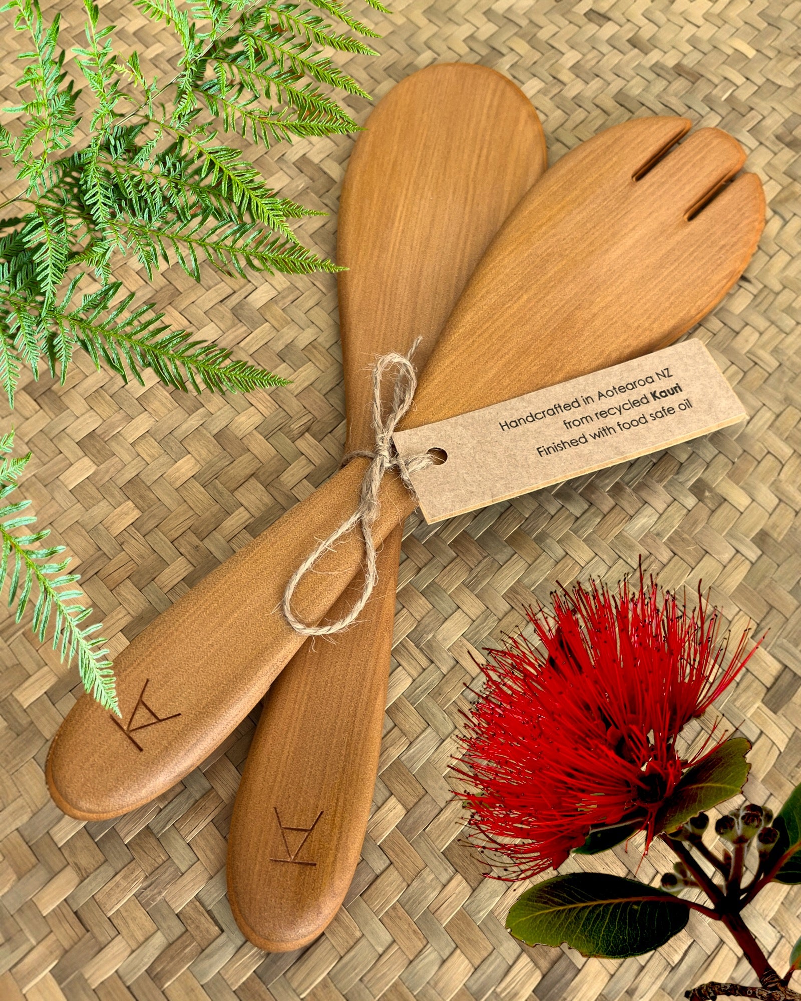 The Fantail House, Salad Servers, Kauri, Made in NZ, New Zealand Made, Native Wood, hand crafted, 