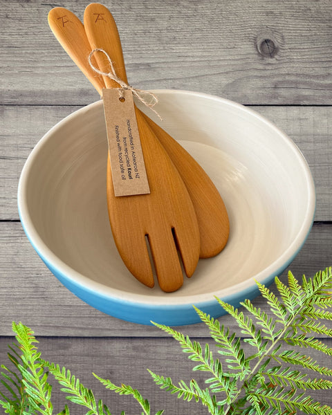 The Fantail House, Salad Servers, Kauri, Made in NZ, New Zealand Made, Native Wood, handcrafted